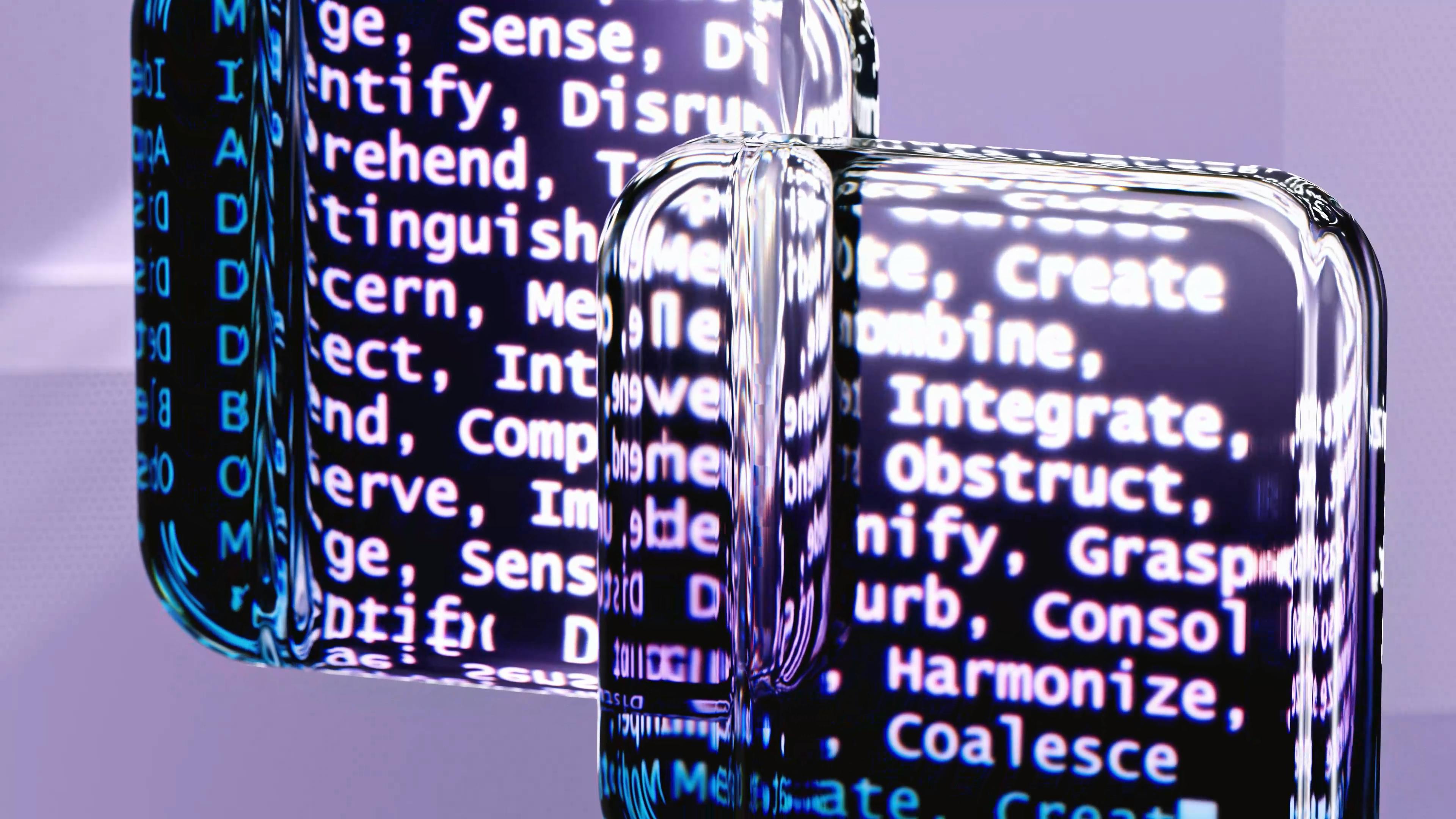 Abstract glass surfaces reflecting digital text — AI language model illustration by Google DeepMind