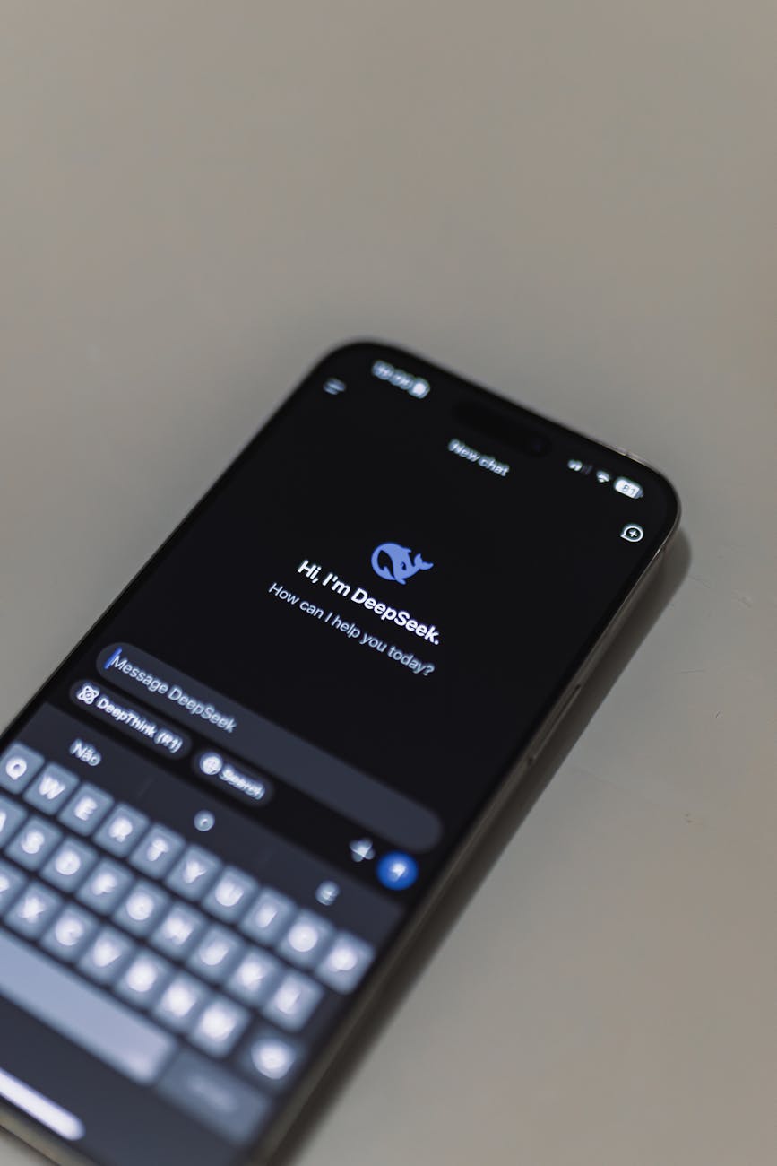 Close-up of smartphone screen showing AI chatbot interface