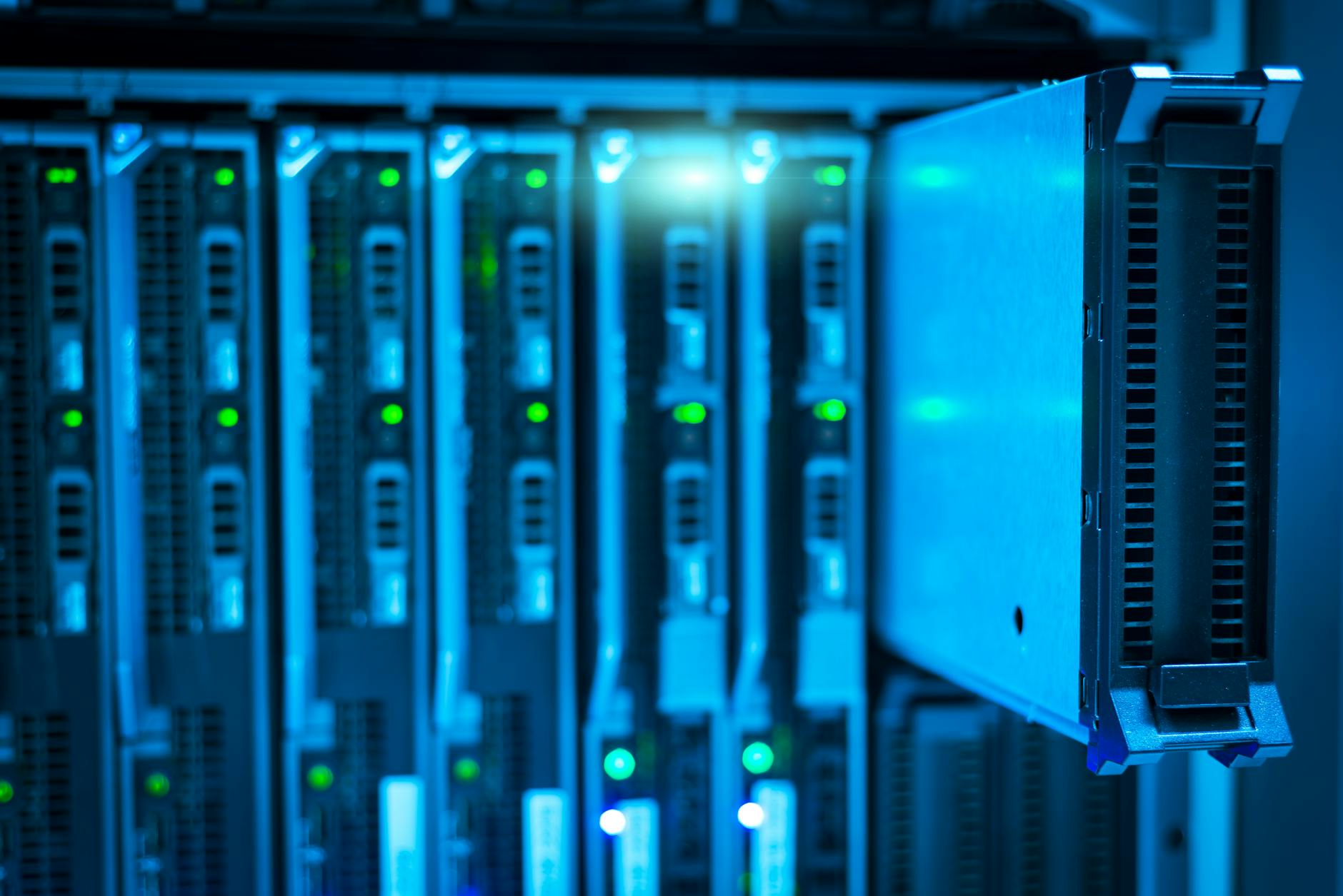Server racks inside a data centre, illustrating the cloud infrastructure behind custom AI chips.