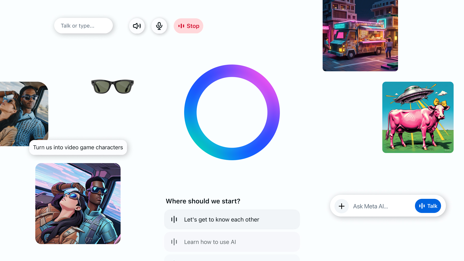 Meta AI app interface shown across screens