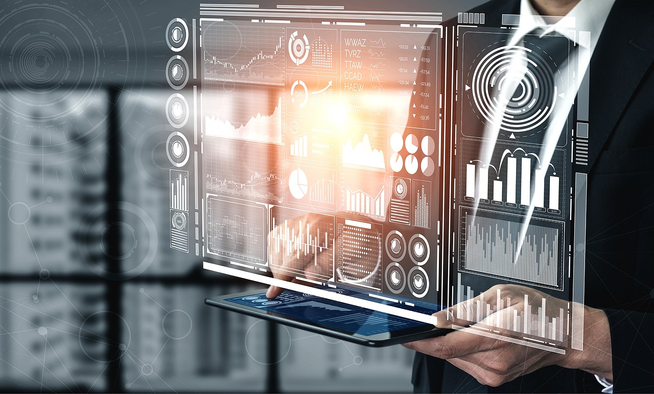 Futuristic data and business technology visual for an AI investment story
