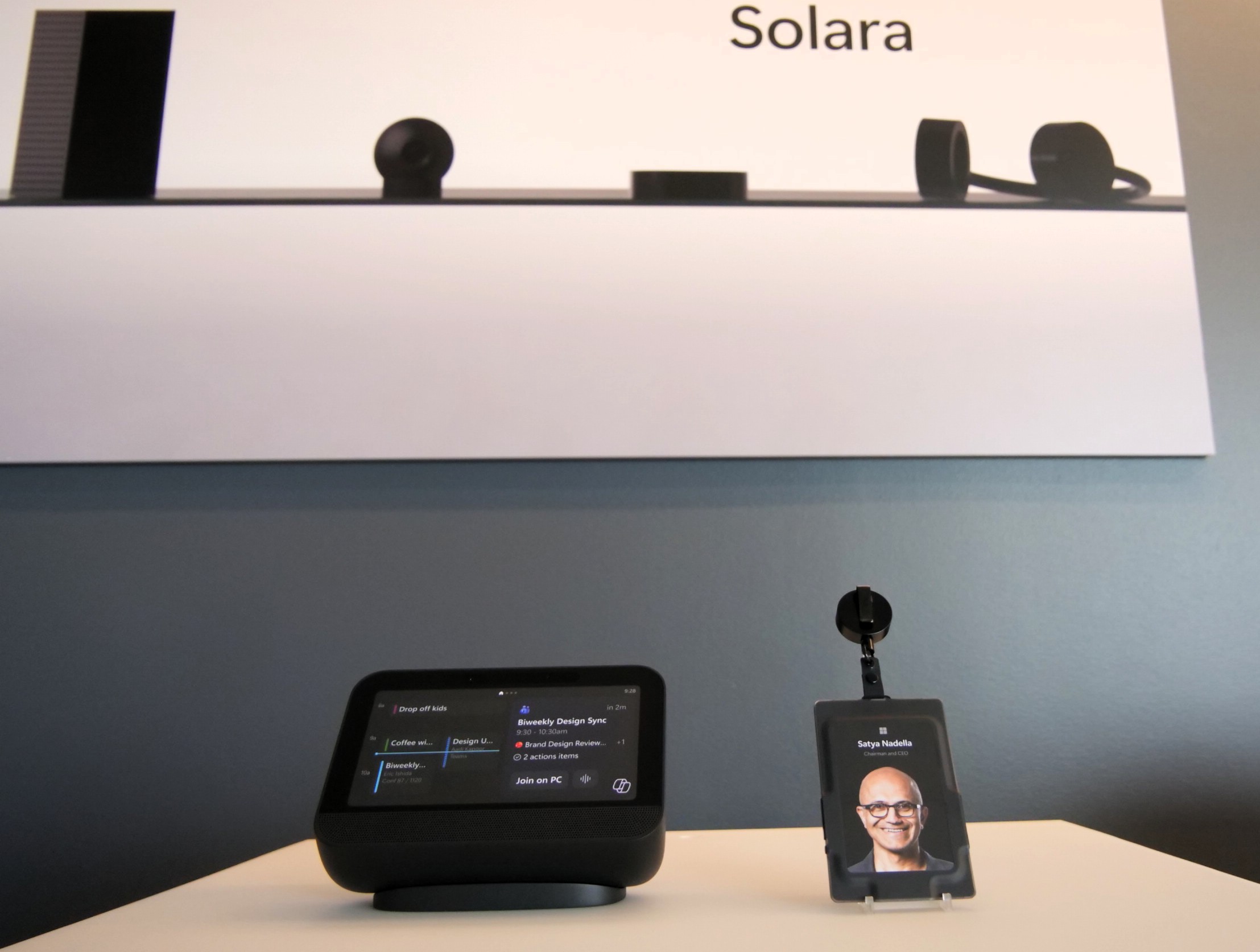 Microsoft Project Solara concept devices for AI agents shown during a Build 2026 briefing