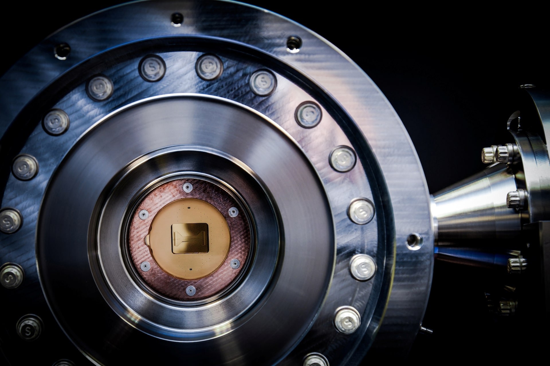 An inside look at an ion trap within Quantinuum's quantum computer, which processes data using trapped-ion technology.