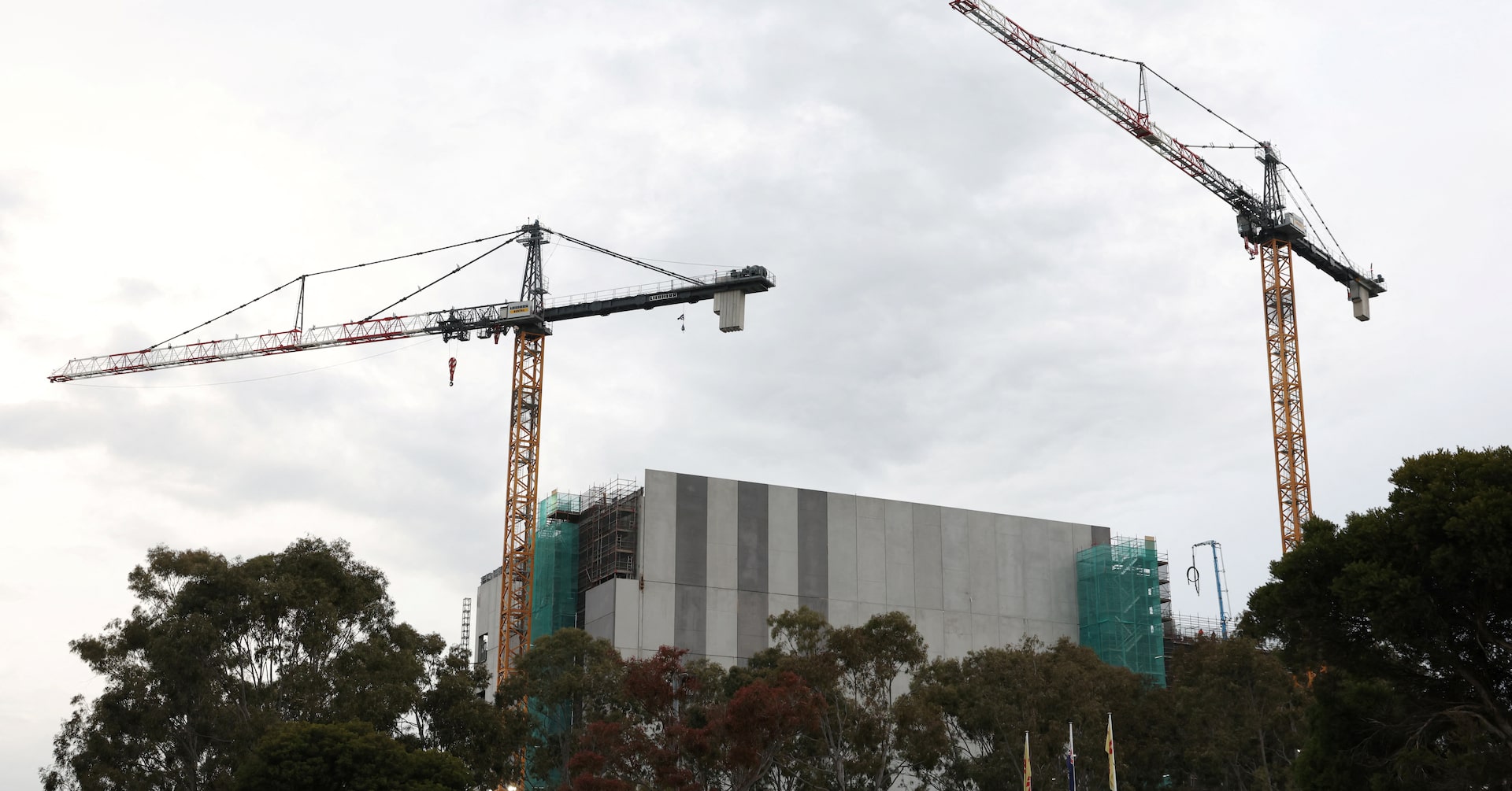 Cranes over an AirTrunk data centre under construction in Western Sydney