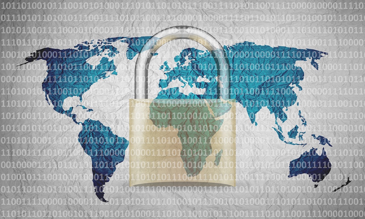 Cybersecurity concept with a digital padlock and network graphics
