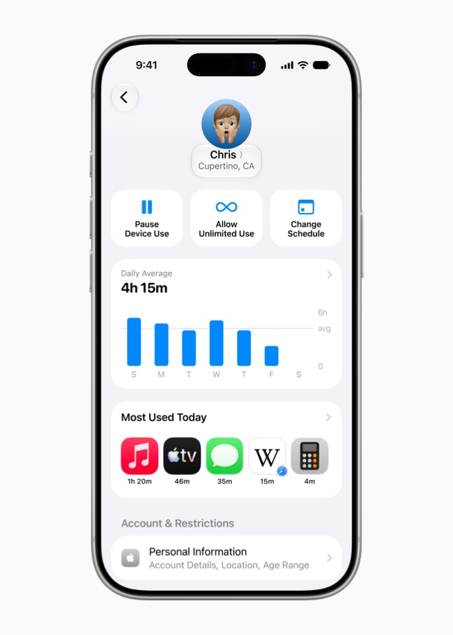 Apple's redesigned Screen Time dashboard for child accounts in iOS 27