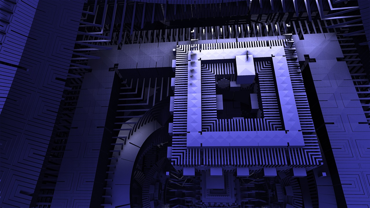 Abstract quantum-computing processor hardware representing silicon-chip manufacturing
