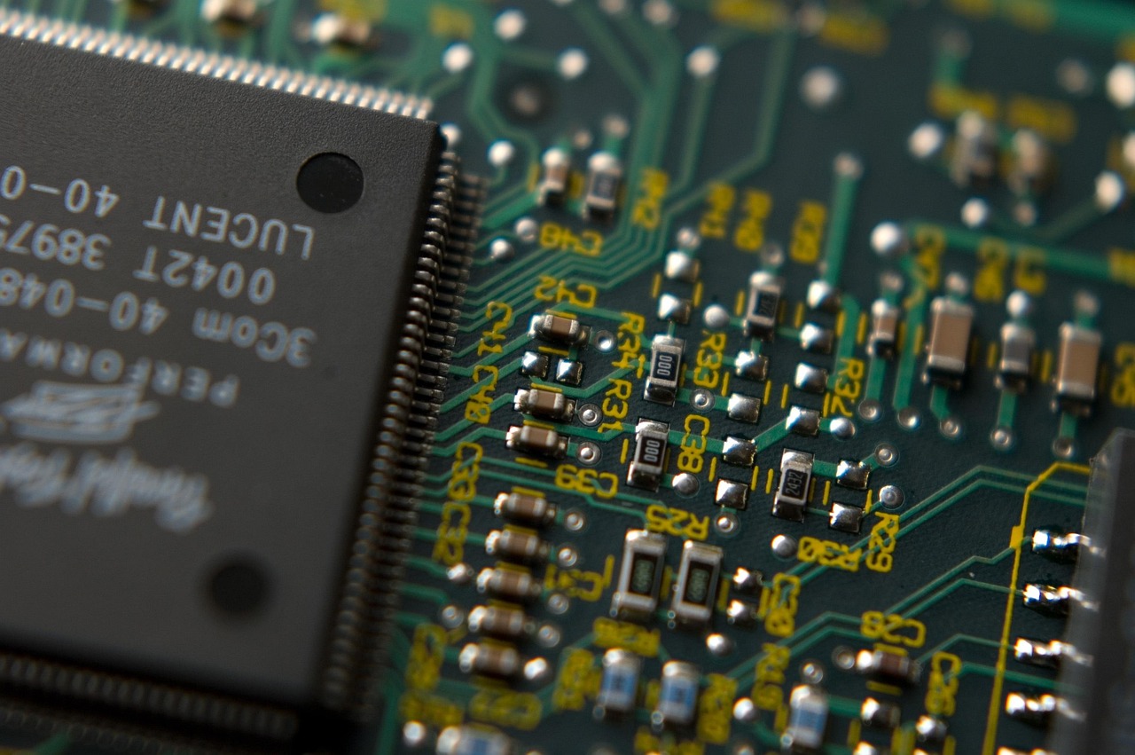 Close-up of a semiconductor chip on a circuit board